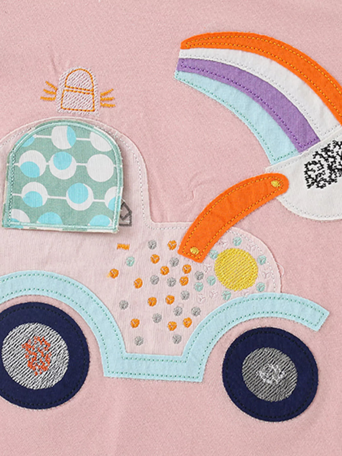 Peach rainbow vehicle applique shirt — rainbow and vehicle applique
