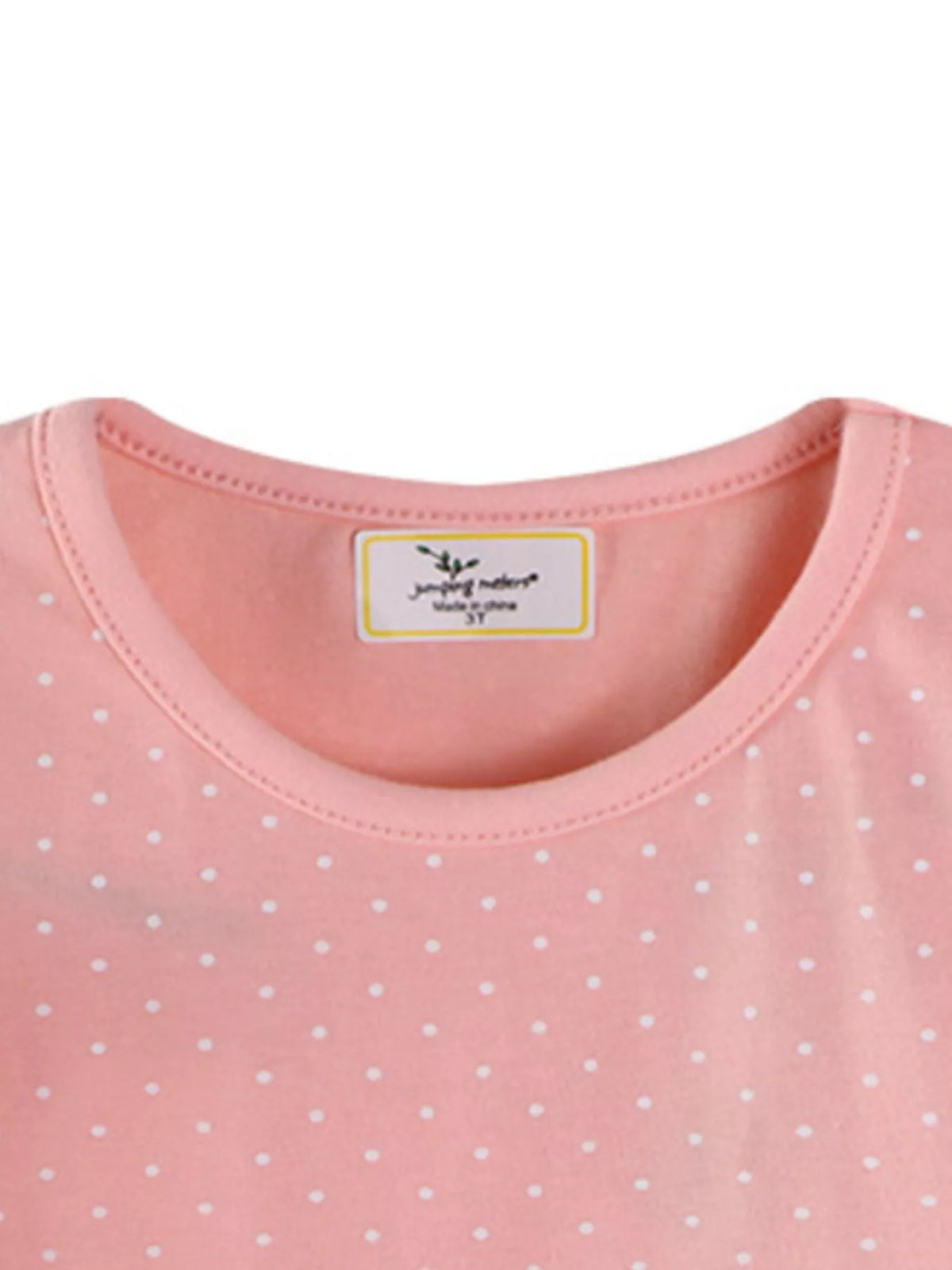 Peach polka dot bunny applique ruffle sleeve top — round neckline
