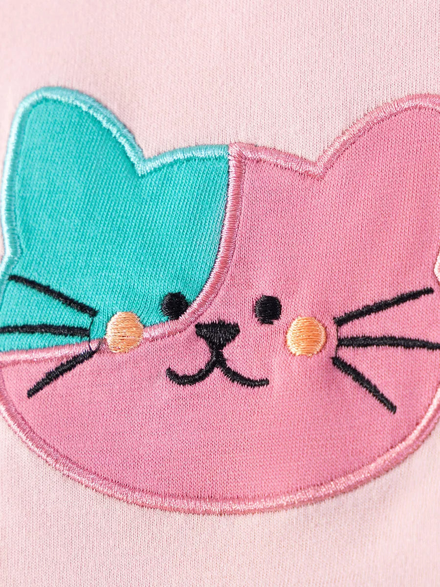 Pink-and-teal cat-face applique