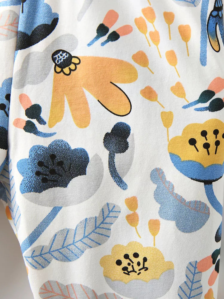 Large blue and yellow floral motifs