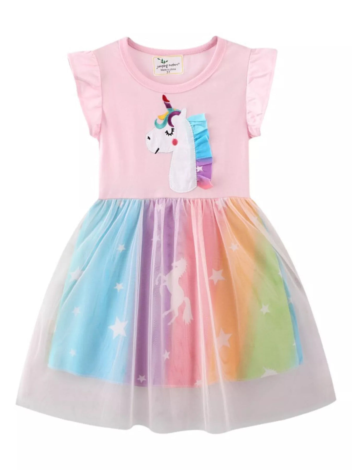 Unicorn Applique Rainbow Tutu Dress — front view
