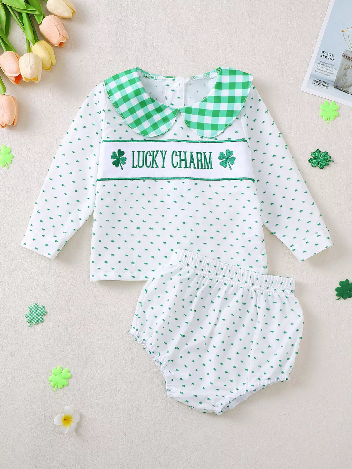 Lucky Charm gingham collar top and bloomers set — outfit front