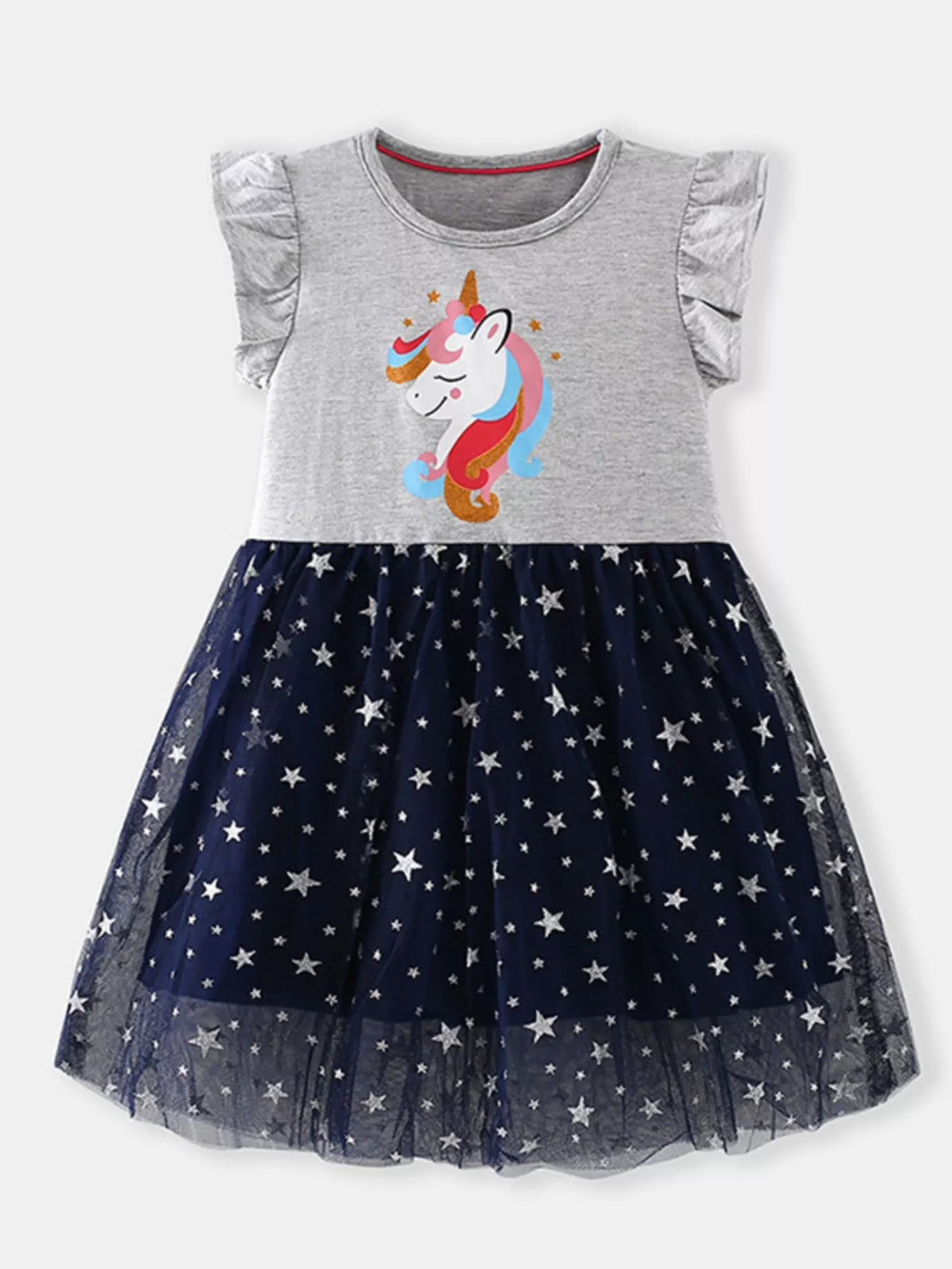 Unicorn and Stars Tulle Dress — front view
