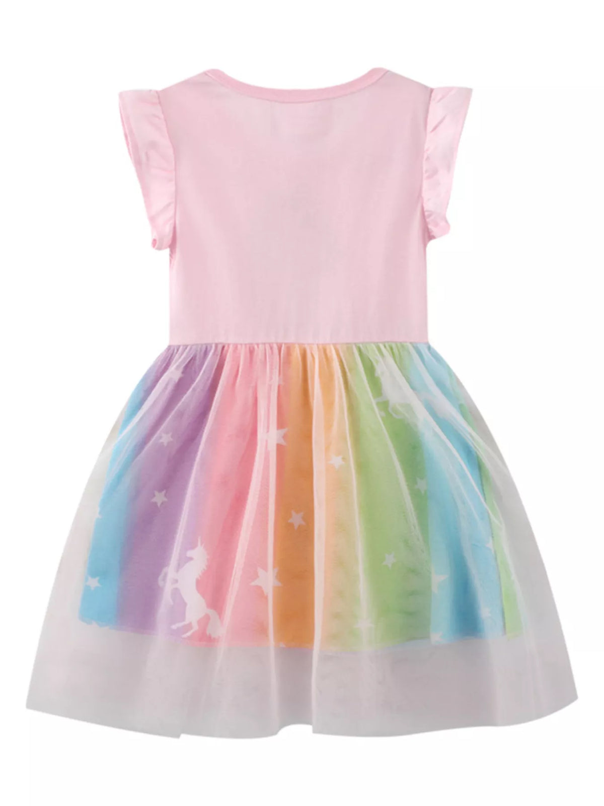 Unicorn Applique Rainbow Tutu Dress — back view