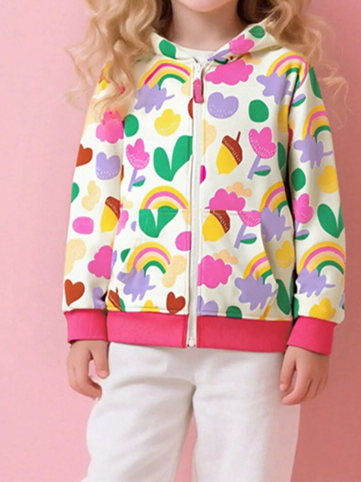 Floral Rainbow Zip-Up Hoodie — hoodie worn by a child