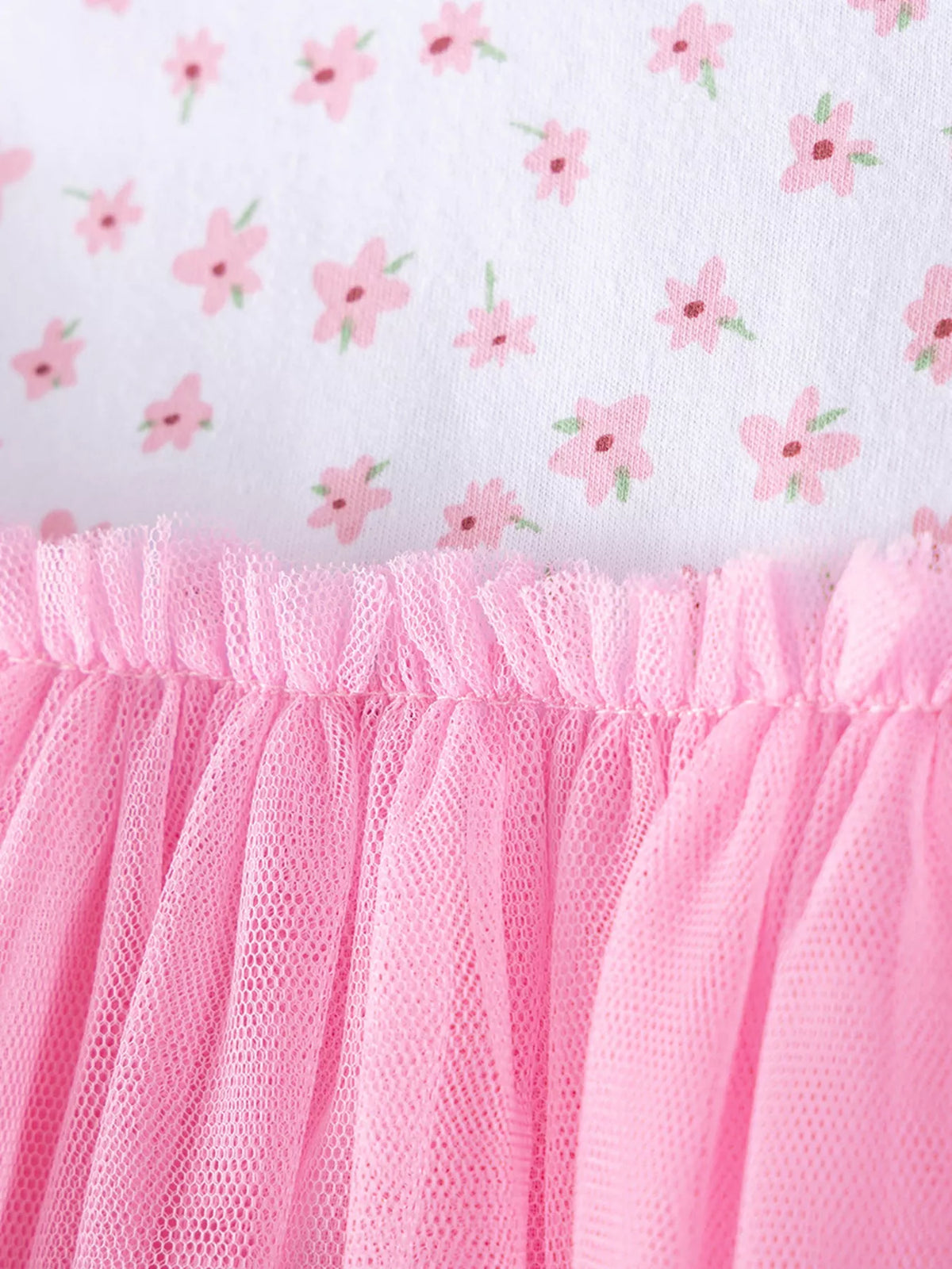 Ditsy Floral Pink Tulle Dress — floral bodice and tulle waistband