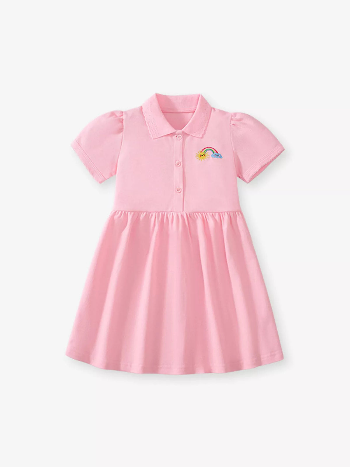 Pink Rainbow Embroidered Polo Dress — front view