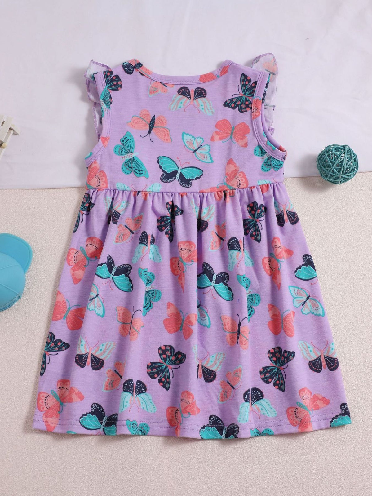 Purple Butterfly Ruffle Sleeve Dress — back view