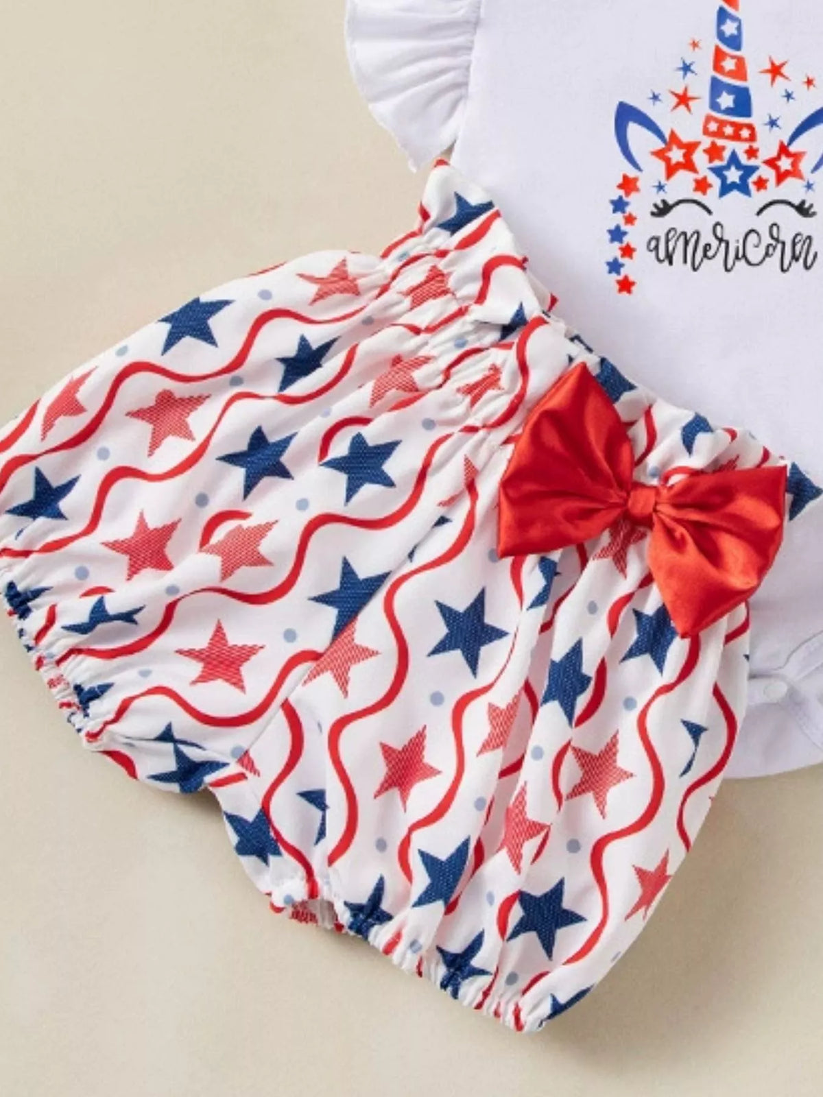 Baby Fourth of July Three-Piece Outfit Set — unicorn set shorts detail