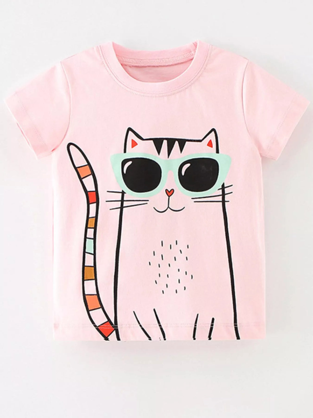 Pink sunglasses cat graphic shirt — front