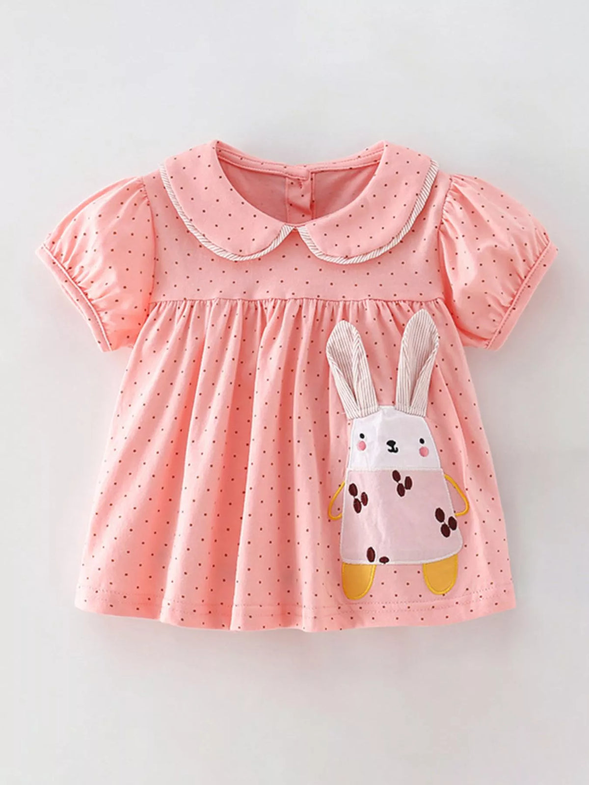 Pink polka dot bunny Peter Pan collar top — front