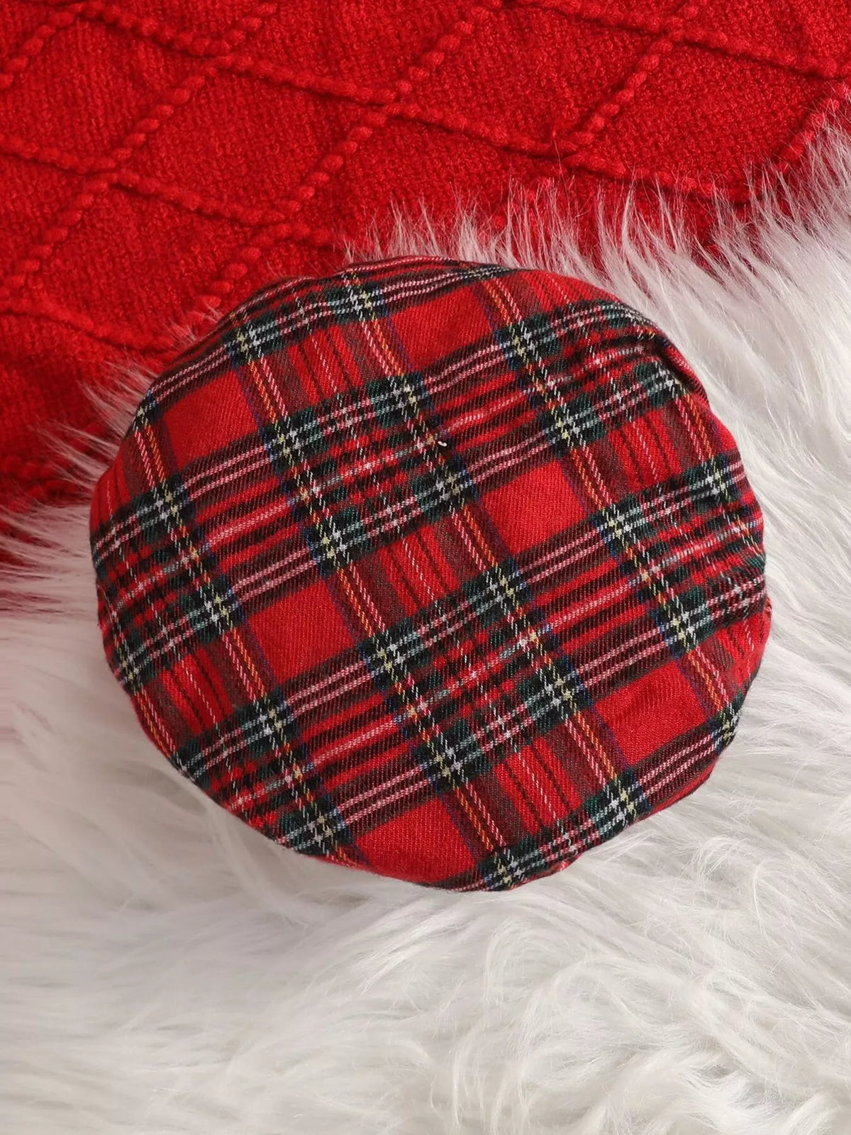Red plaid beret close-up