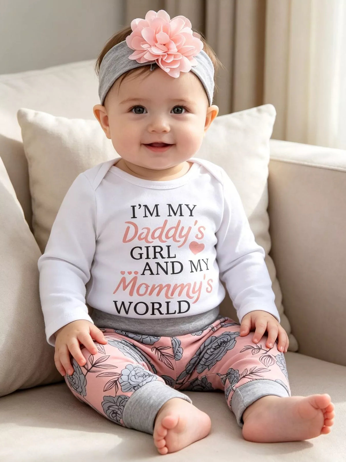 Baby Letter Bodysuit and Floral Pants Four-Piece Set — outfit worn by a baby