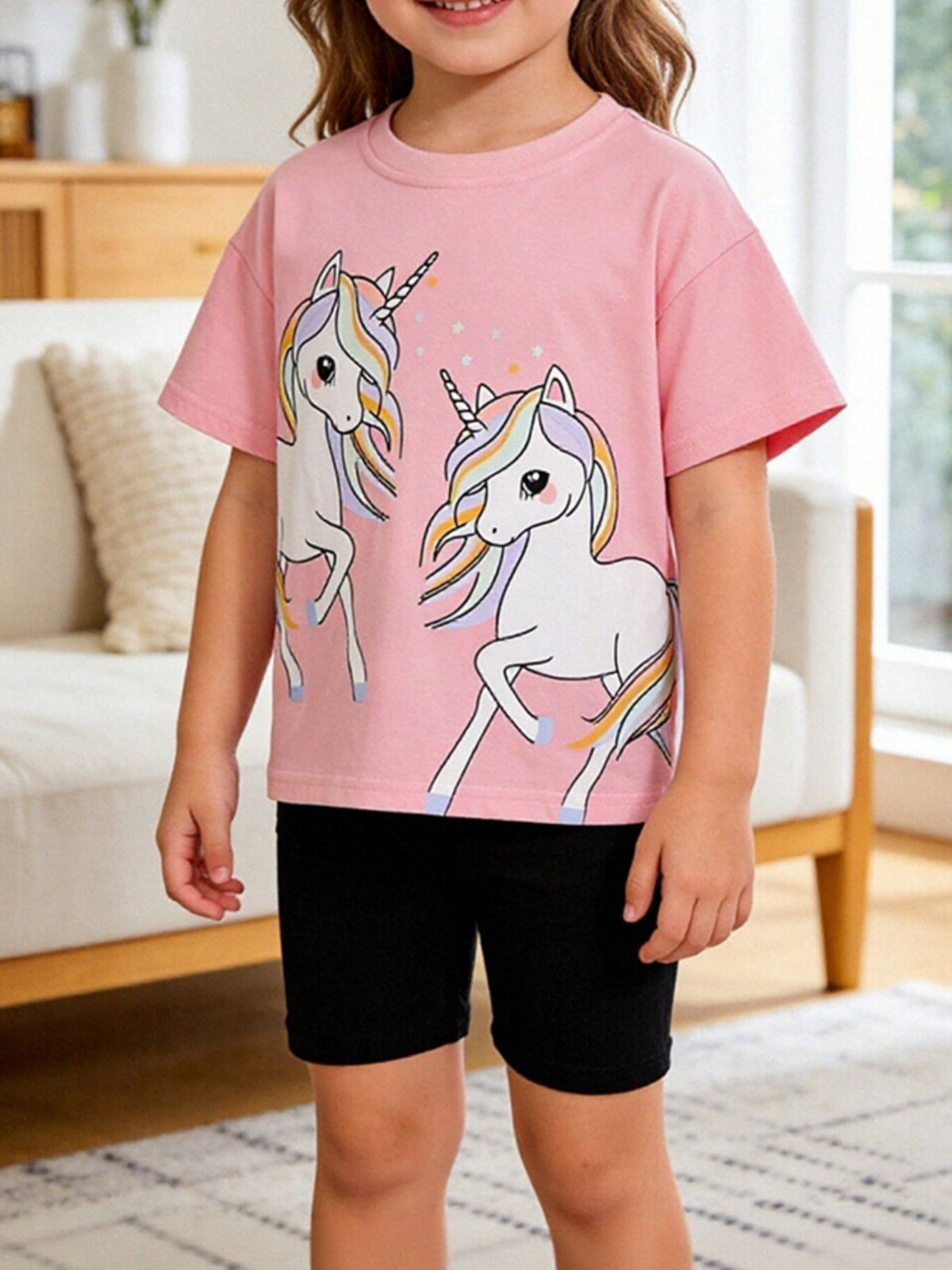 Pink Unicorn T-Shirt and Shorts Set — outfit worn by a child