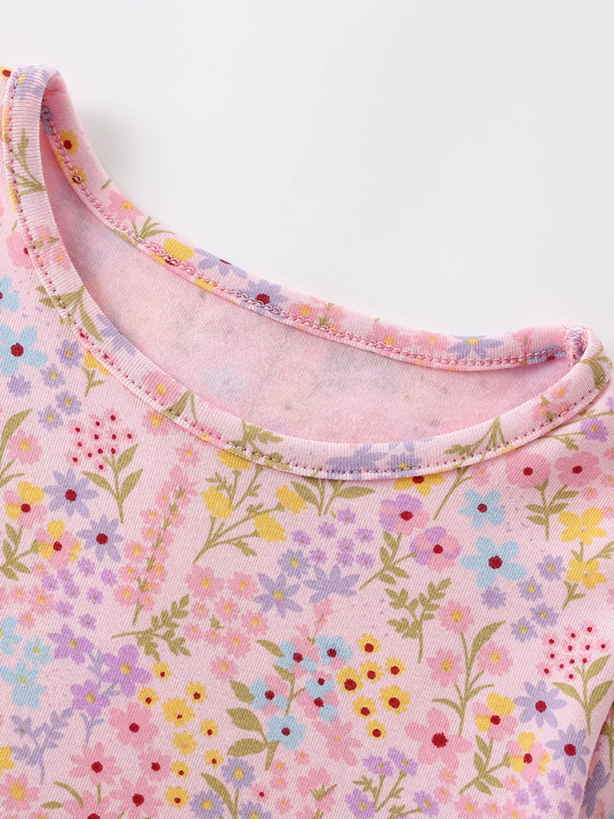 Pink floral short sleeve dress — round neckline