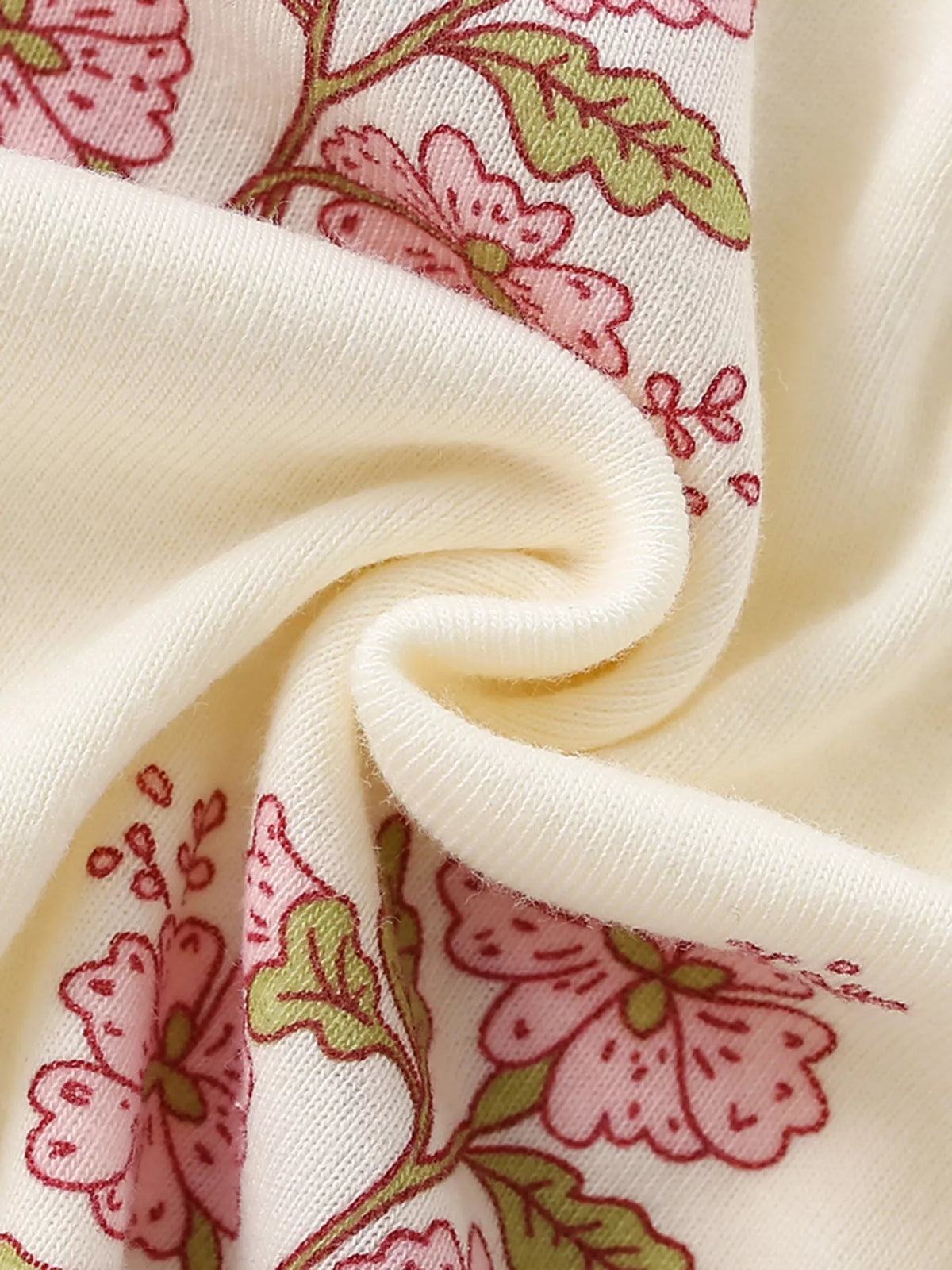 Cream pink floral short sleeve dress — cream printed fabric