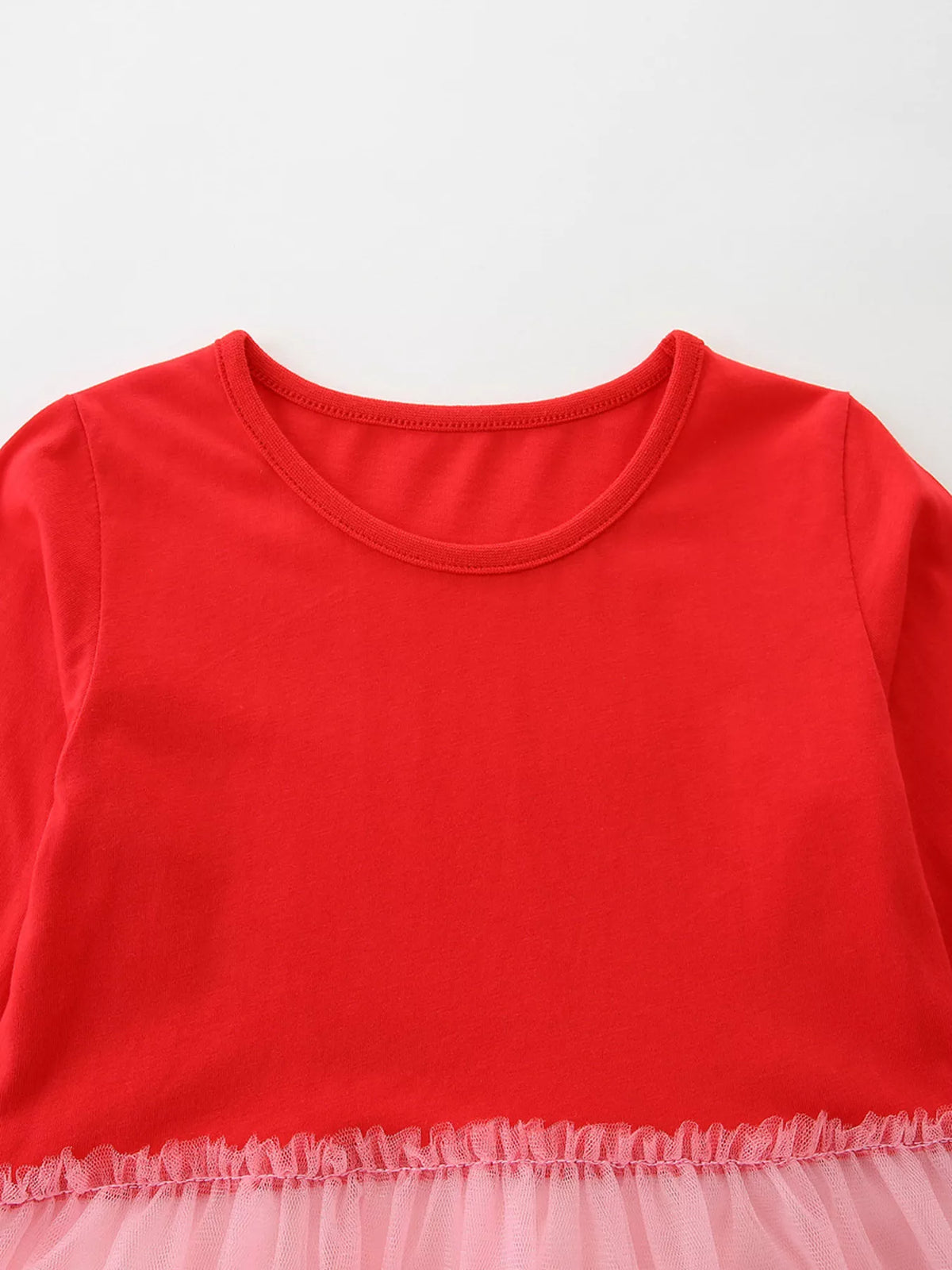 Red Ballerina Applique Tulle Dress — red round neckline