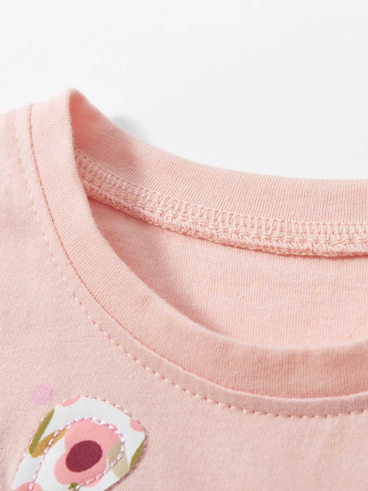 Bunny and Floral Embroidered Cotton Dress — round neckline detail