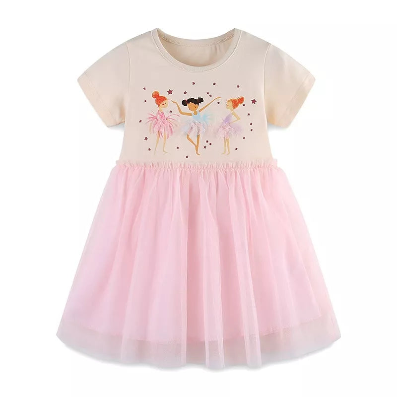 Ballerina Graphic Pink Tulle Dress — front view