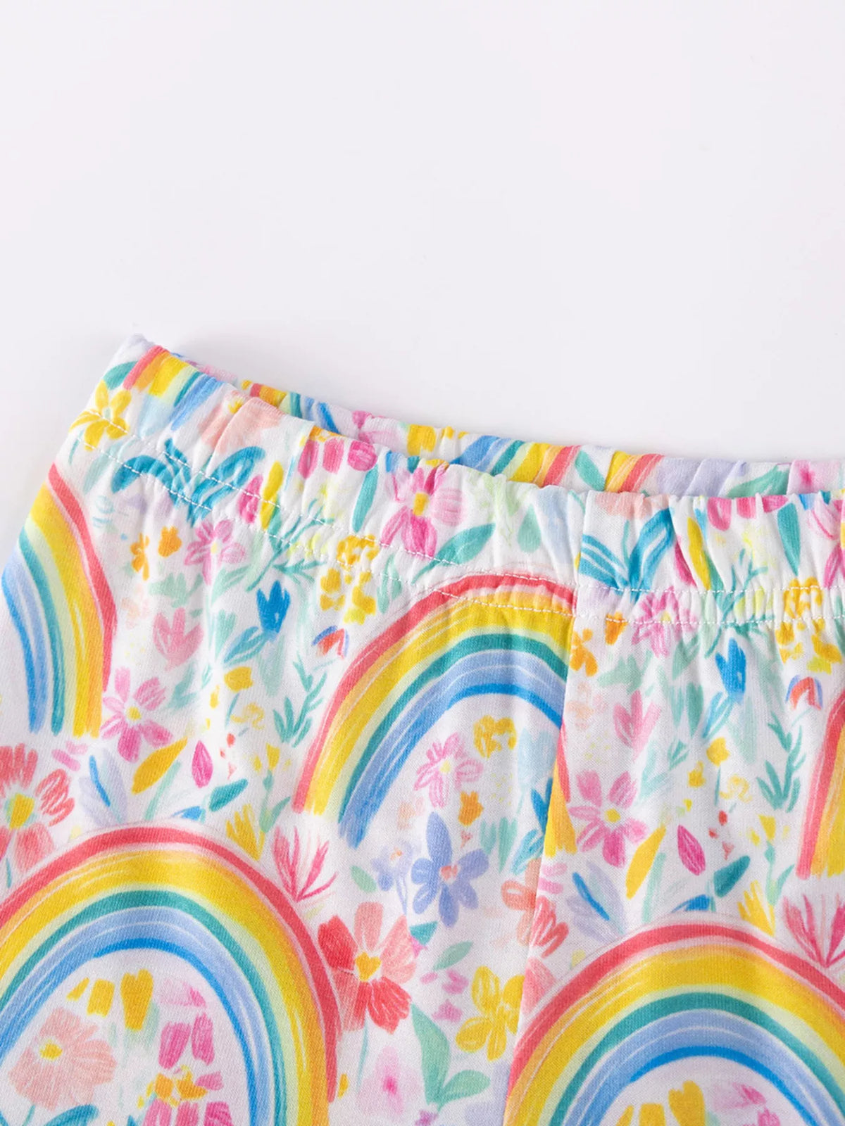 Elastic waistband with rainbow-and-flower print
