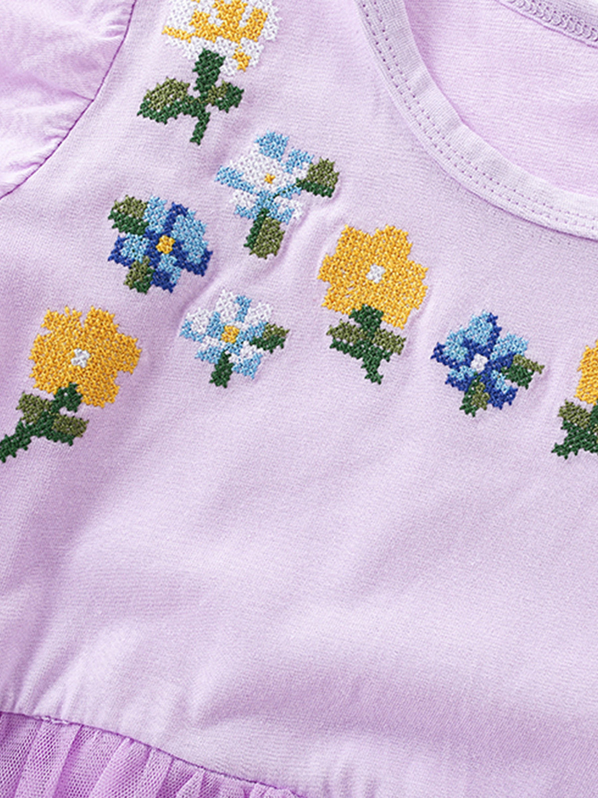 Lavender Floral Embroidered Tulle Dress — floral embroidery close-up