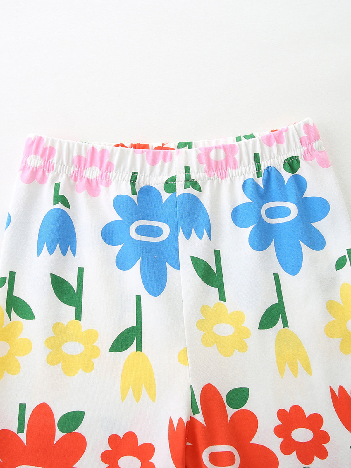 Colorful Floral Print Cotton Shorts — elastic waistband