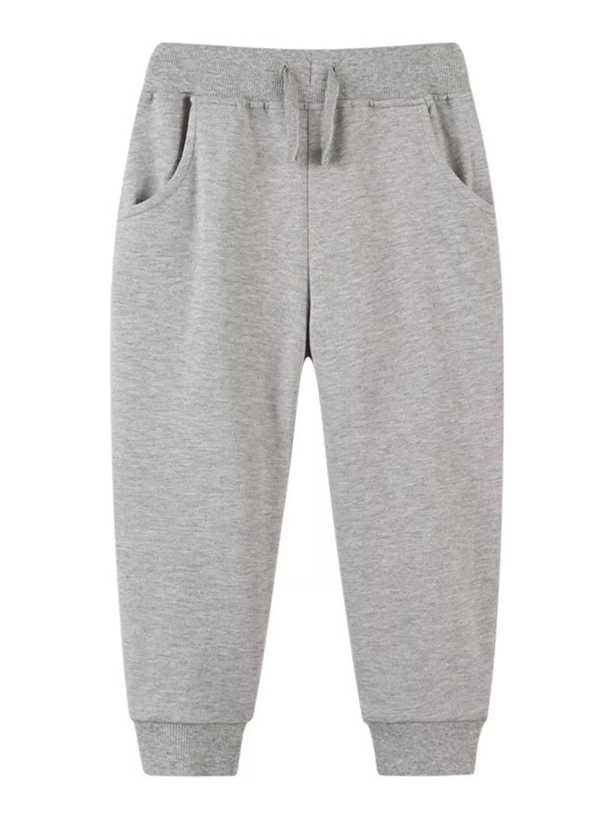 Gray drawstring joggers laid flat