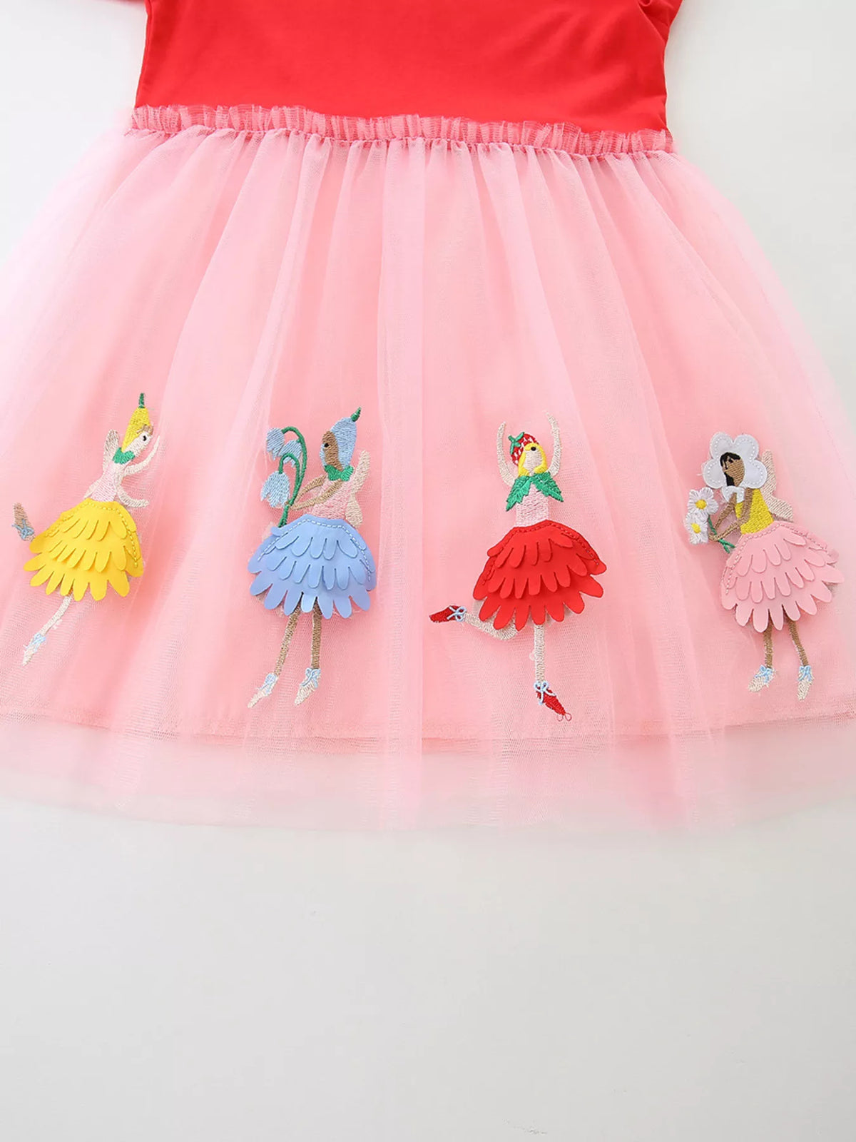 Red Ballerina Applique Tulle Dress — ballerina appliques on pink tulle skirt