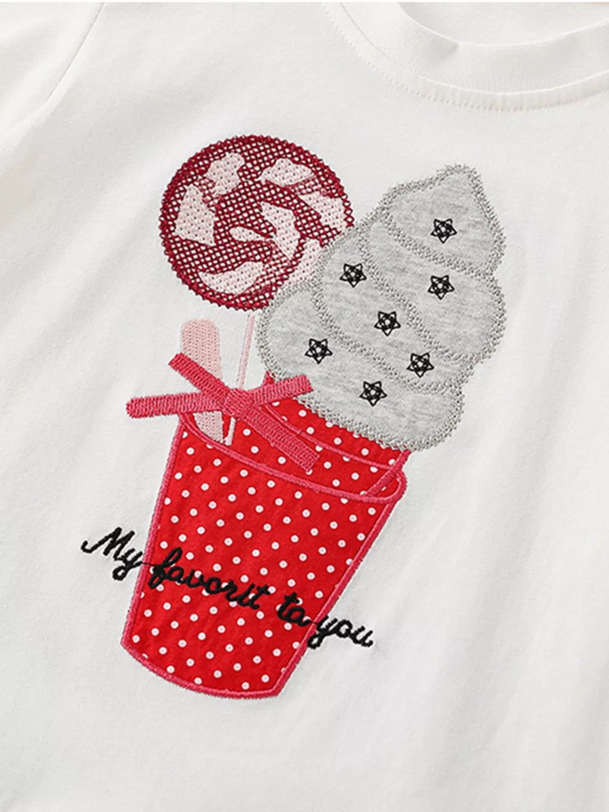 White sequin ice cream ruffle hem top — sequin ice cream cup design