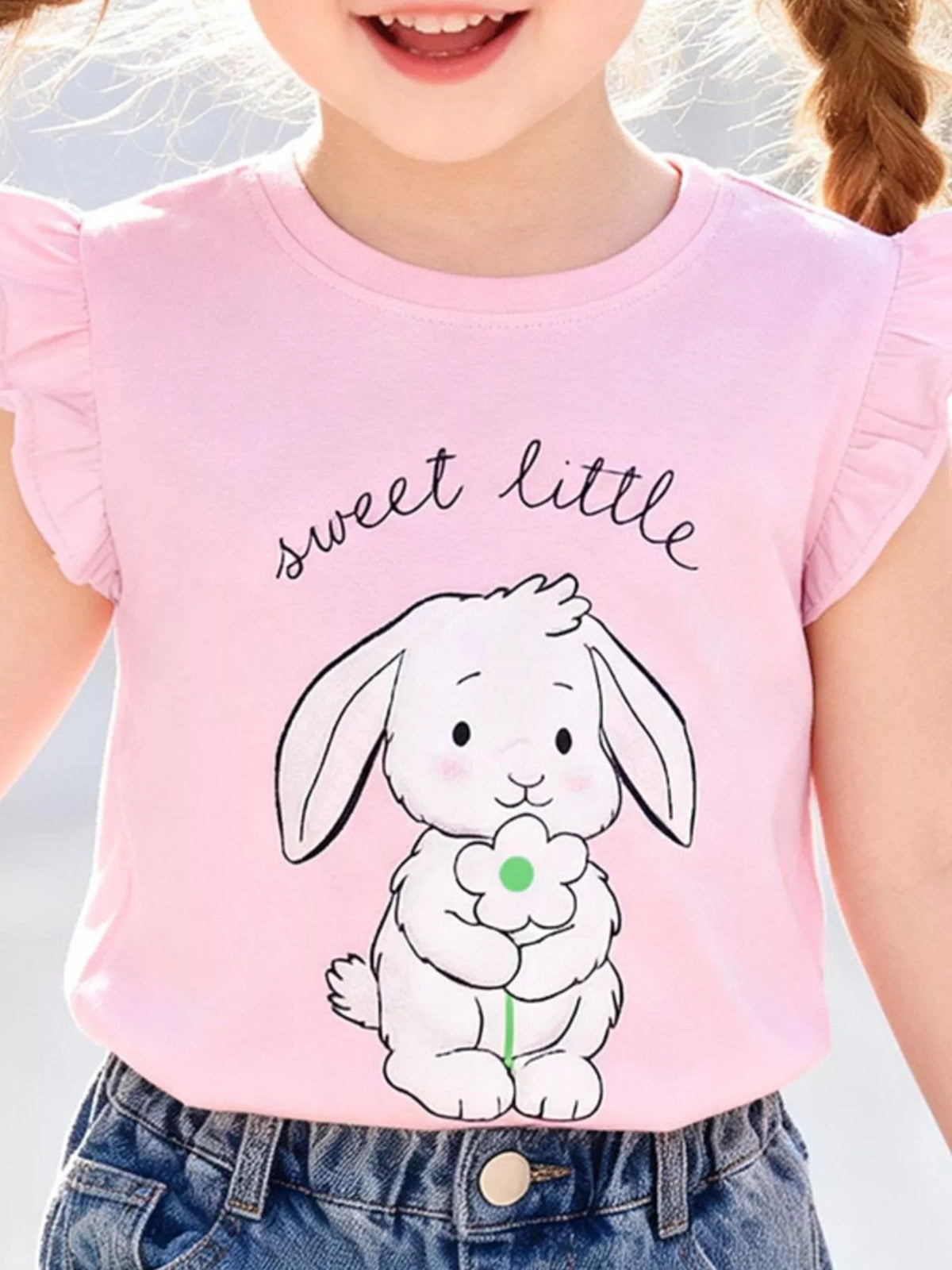 Pink sweet little bunny ruffle sleeve top — top shown on child