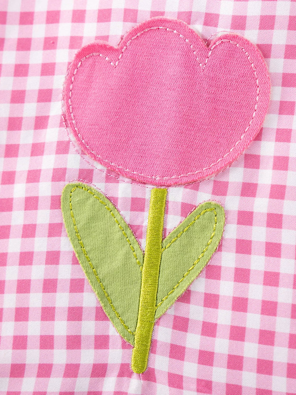 Pink Gingham Tulip Applique Dress — pink tulip applique