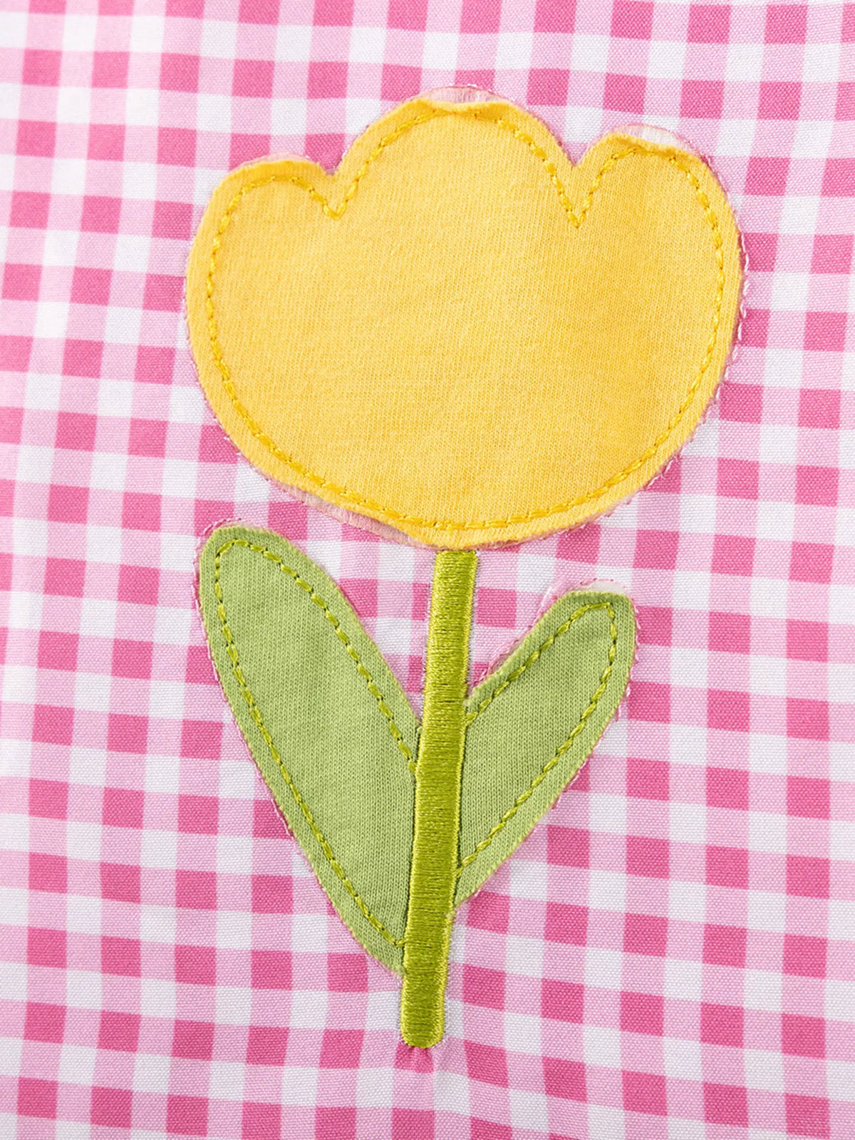 Pink Gingham Tulip Applique Dress — yellow tulip applique