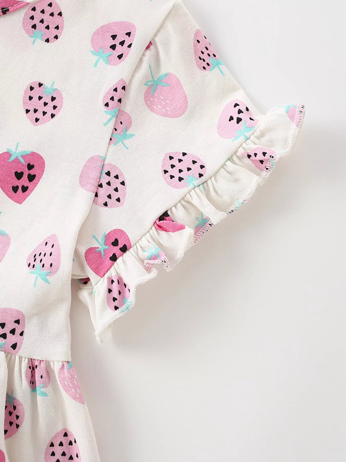 Cream strawberry print ruffle sleeve dress — ruffle sleeve
