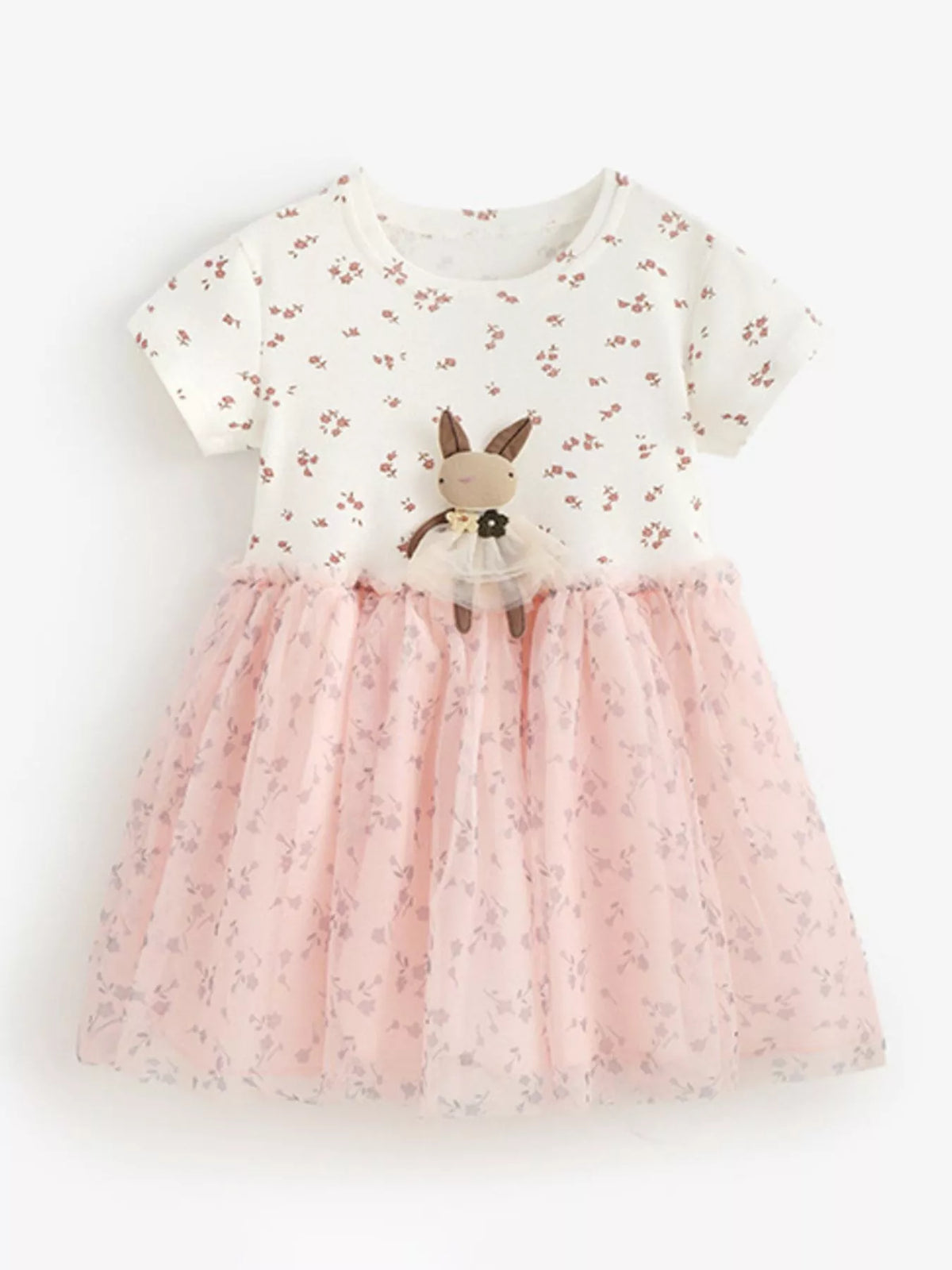 Floral Bunny Applique Tulle Dress — front view