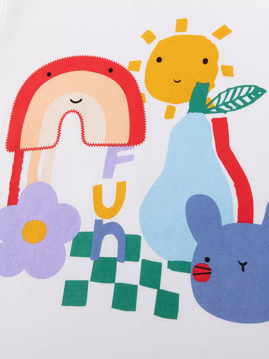 Rainbow, sun, flower and bunny graphic