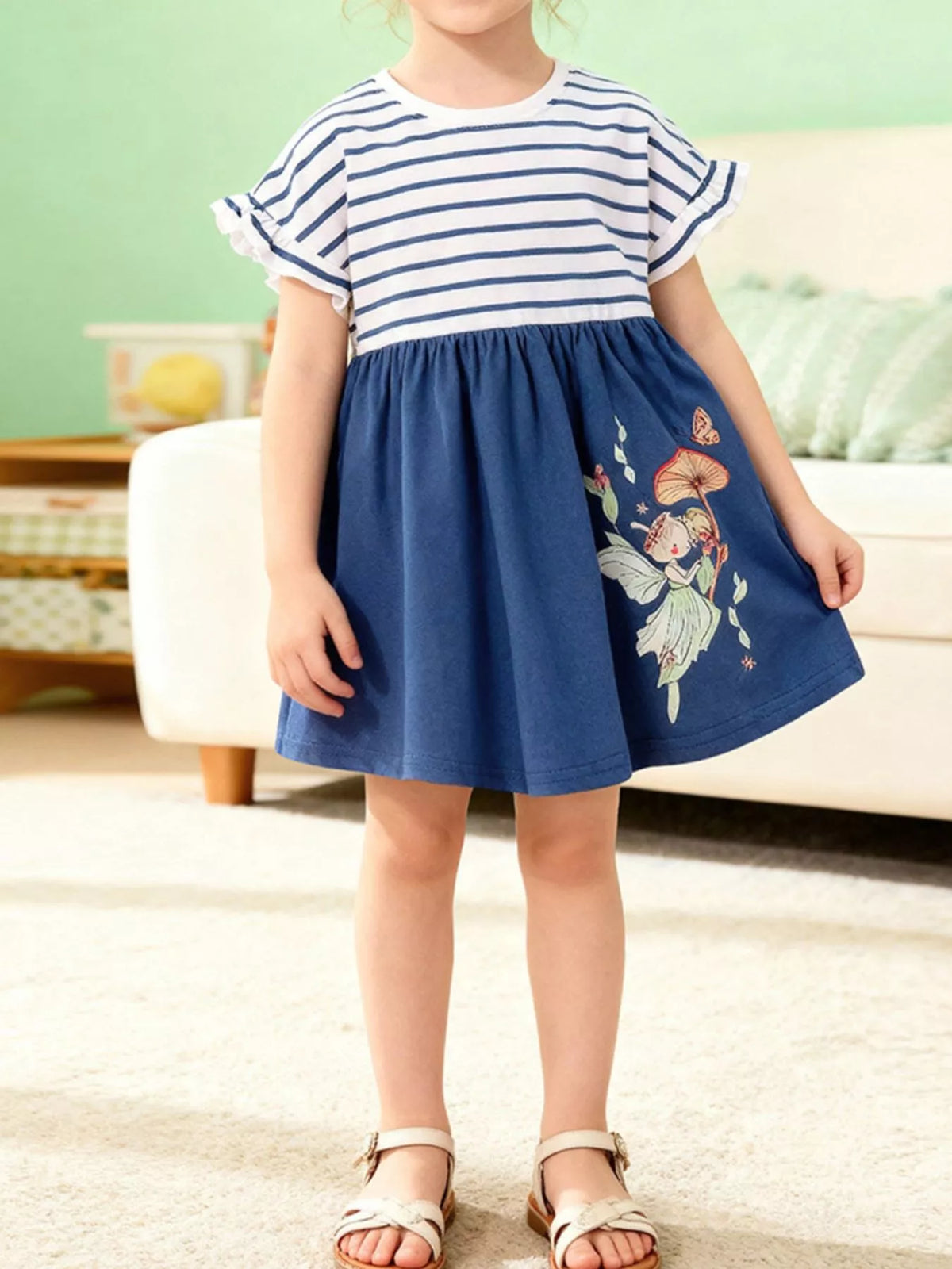 Striped Fairy Graphic Cotton Dress — dress worn by a child