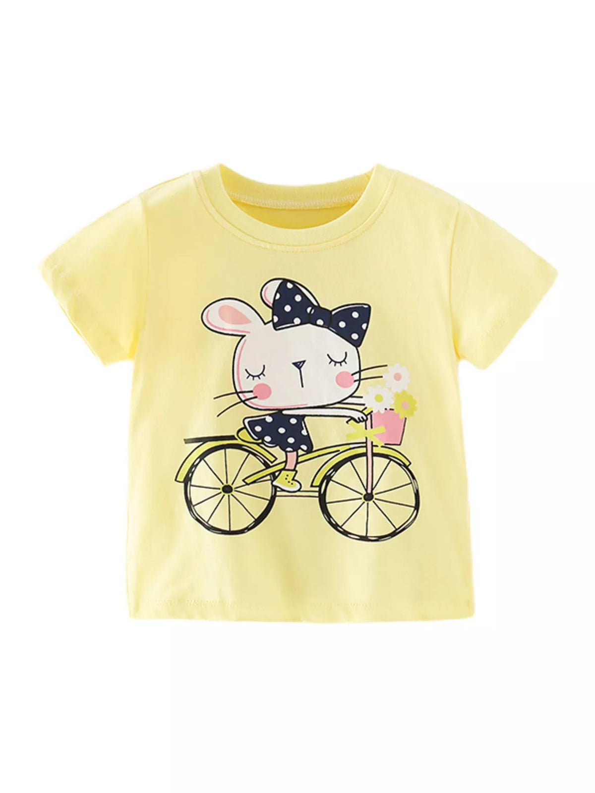 Yellow bicycle bunny graphic shirt — front