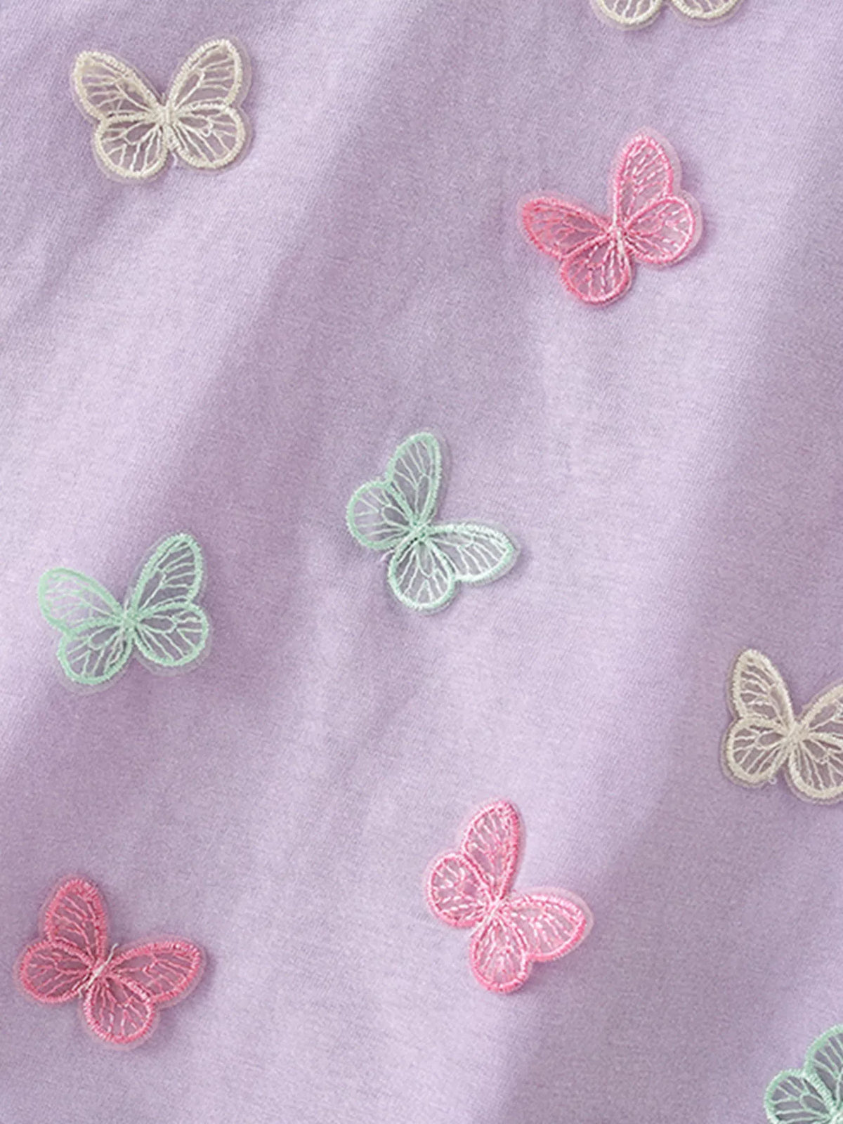 Lavender butterfly applique shirt — multicolor butterfly appliques