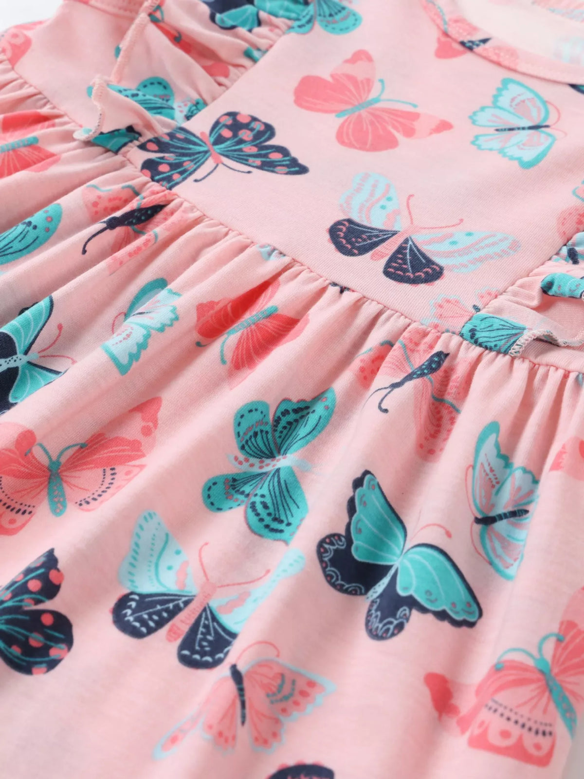 Gathered waist with teal and navy butterflies