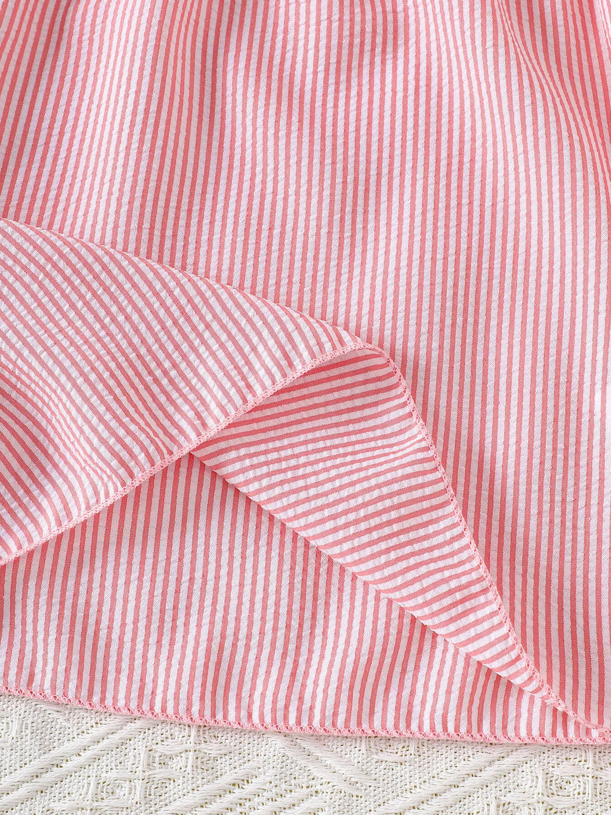 Baby Embroidered Yoke Striped Dress — pink hem detail