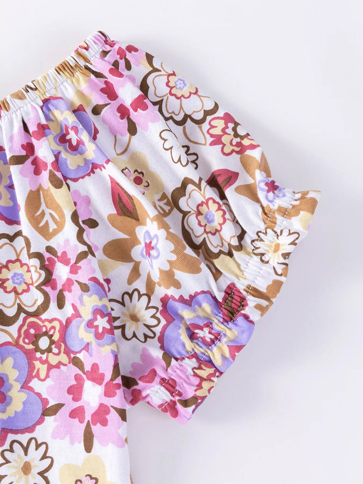 Floral puff sleeve with elastic cuff