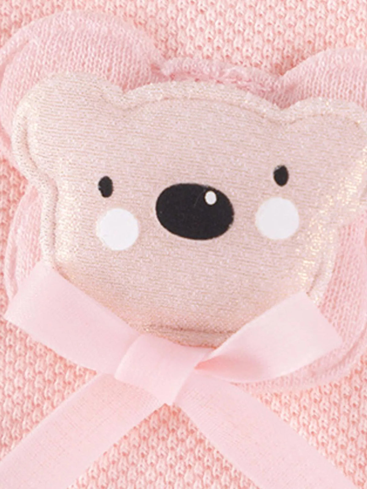 Koala-face applique with a pink ribbon bow