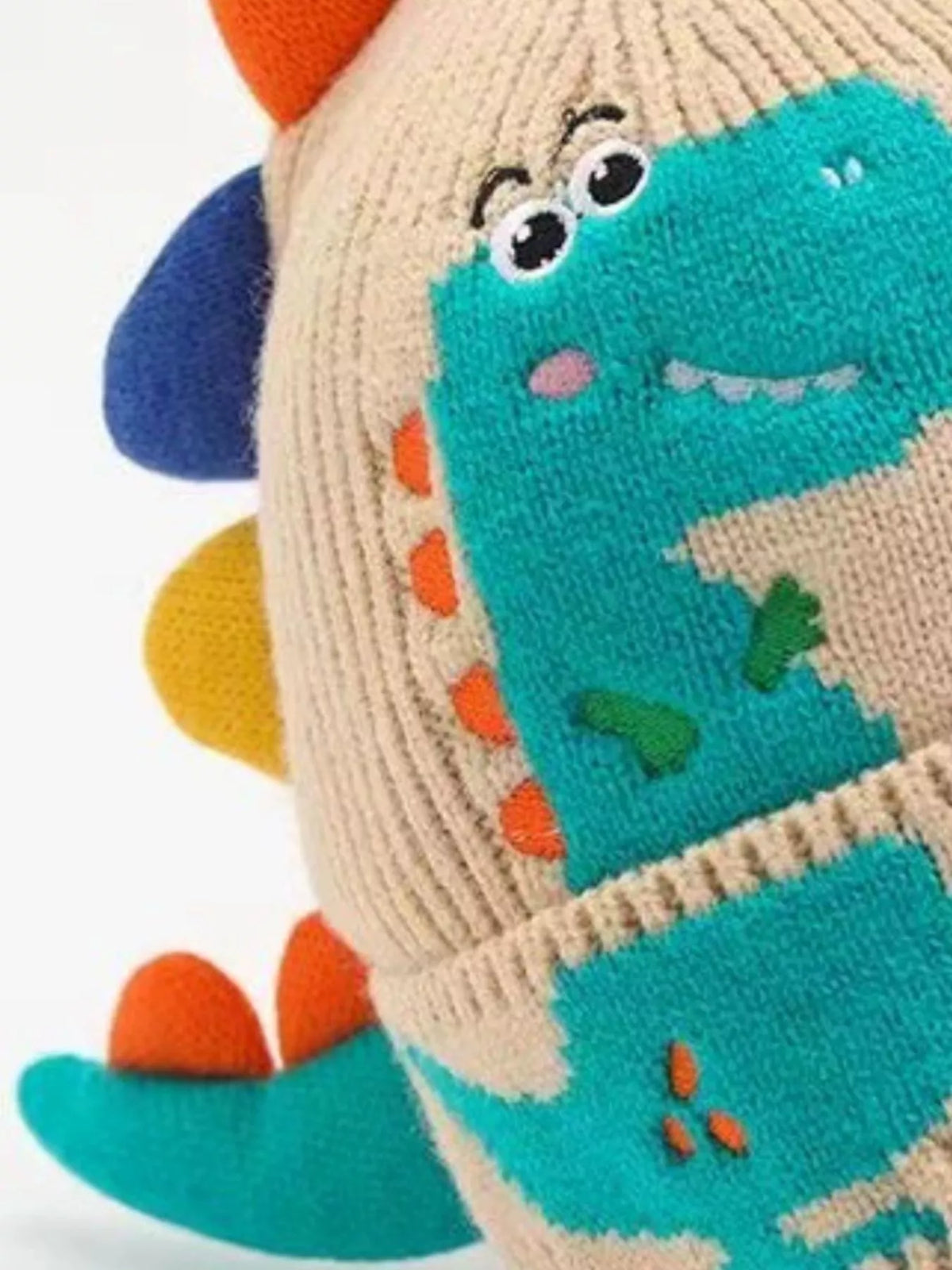 Dinosaur Knit Hat with Earflaps — beige hat dinosaur and spikes detail