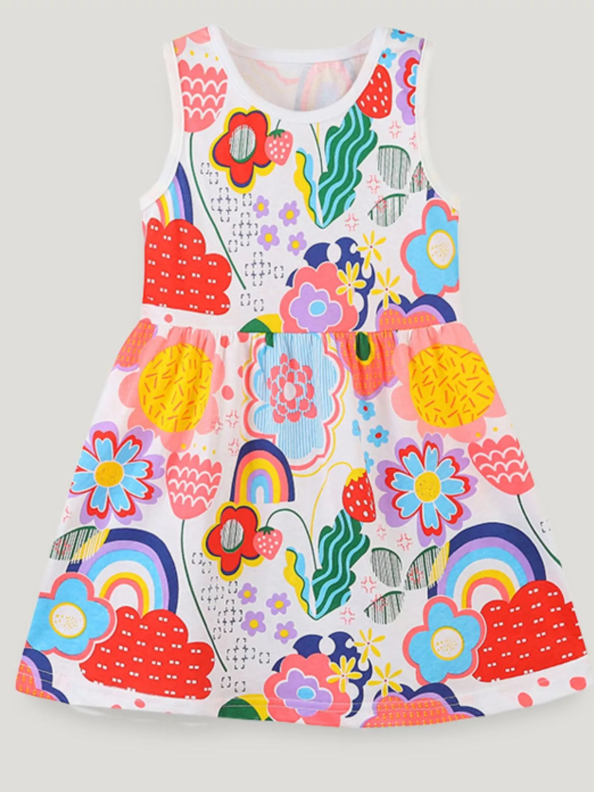 Colorful Floral Sleeveless A-Line Dress — front view