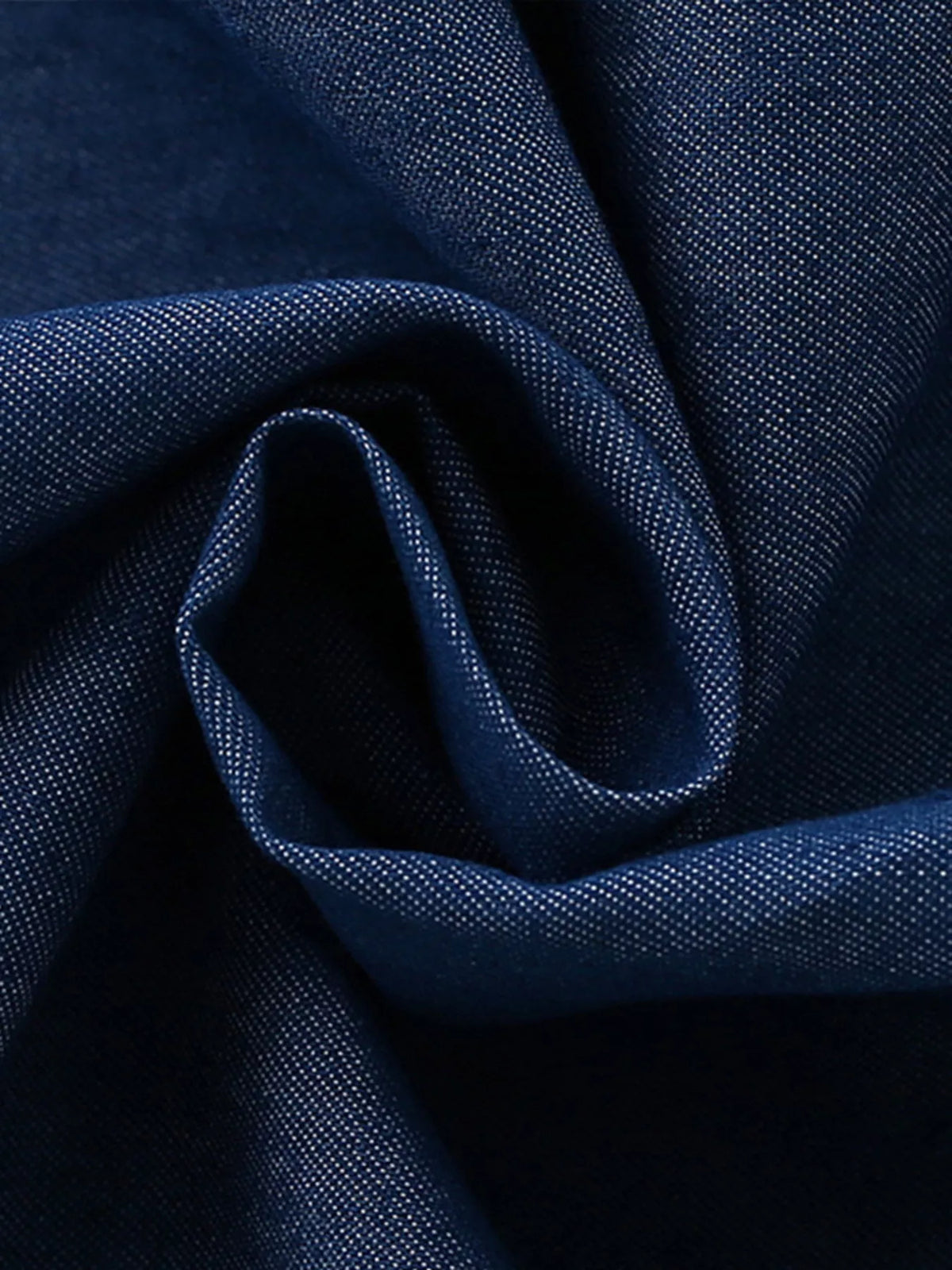 Dark Denim Dinosaur Embroidered Dress — denim fabric detail
