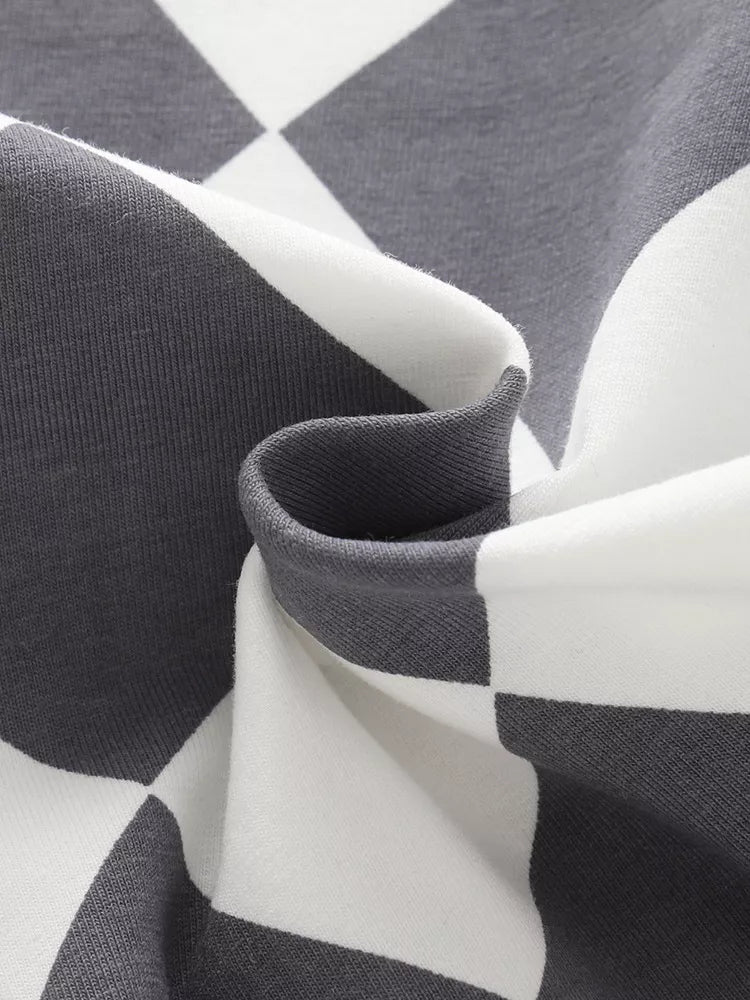 Black-and-white diamond-print shorts fabric