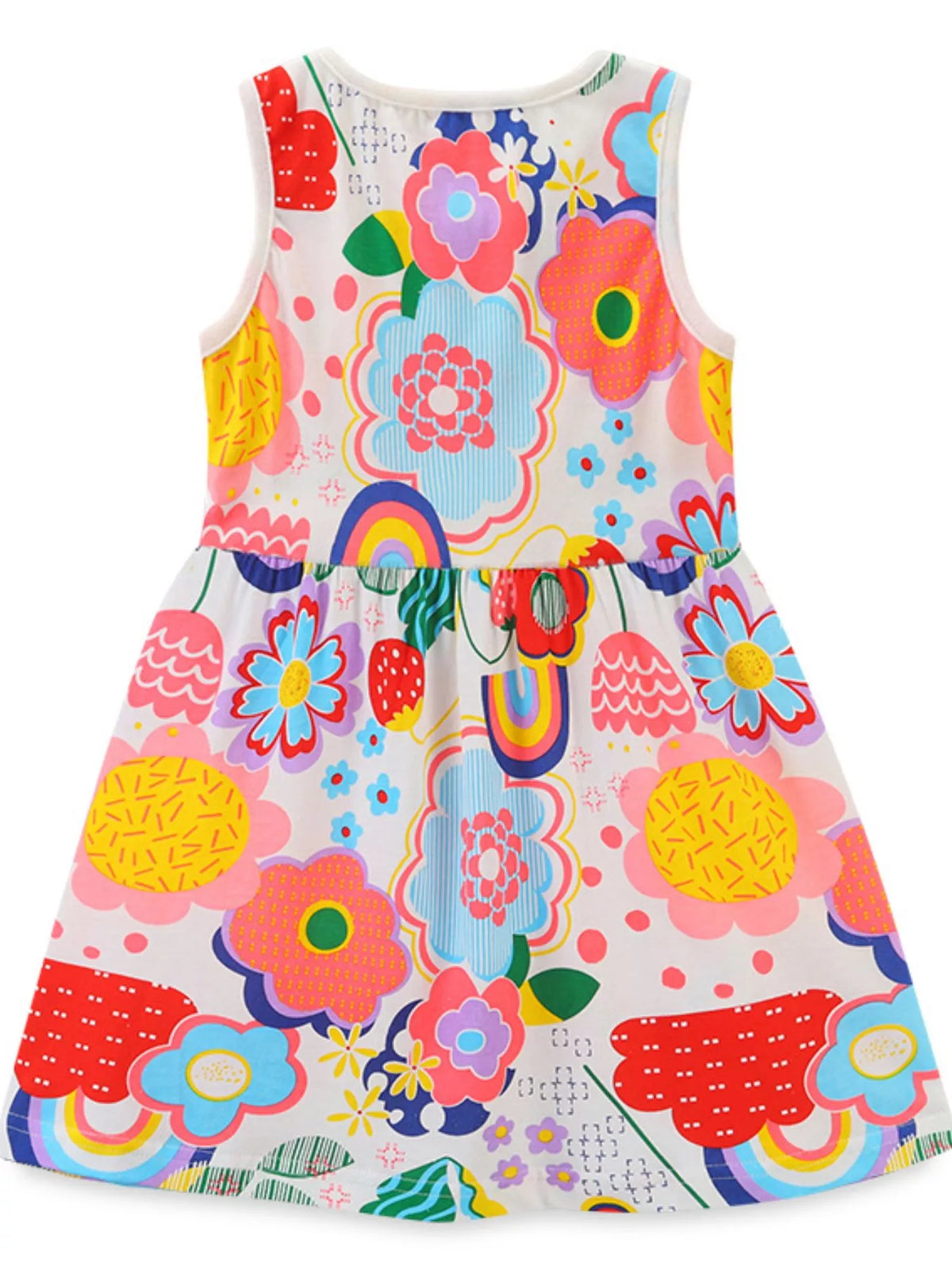 Colorful Floral Sleeveless A-Line Dress — back view