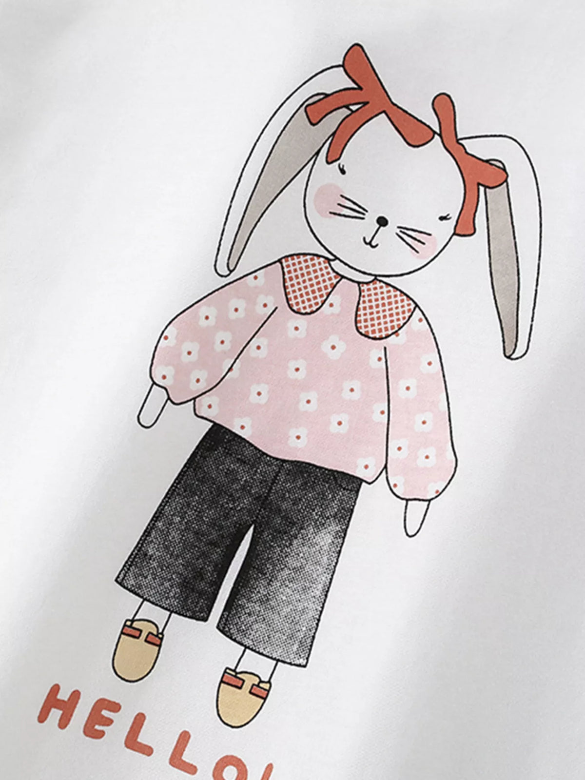 White dressed rabbit graphic shirt — rabbit in pink blouse and black pants