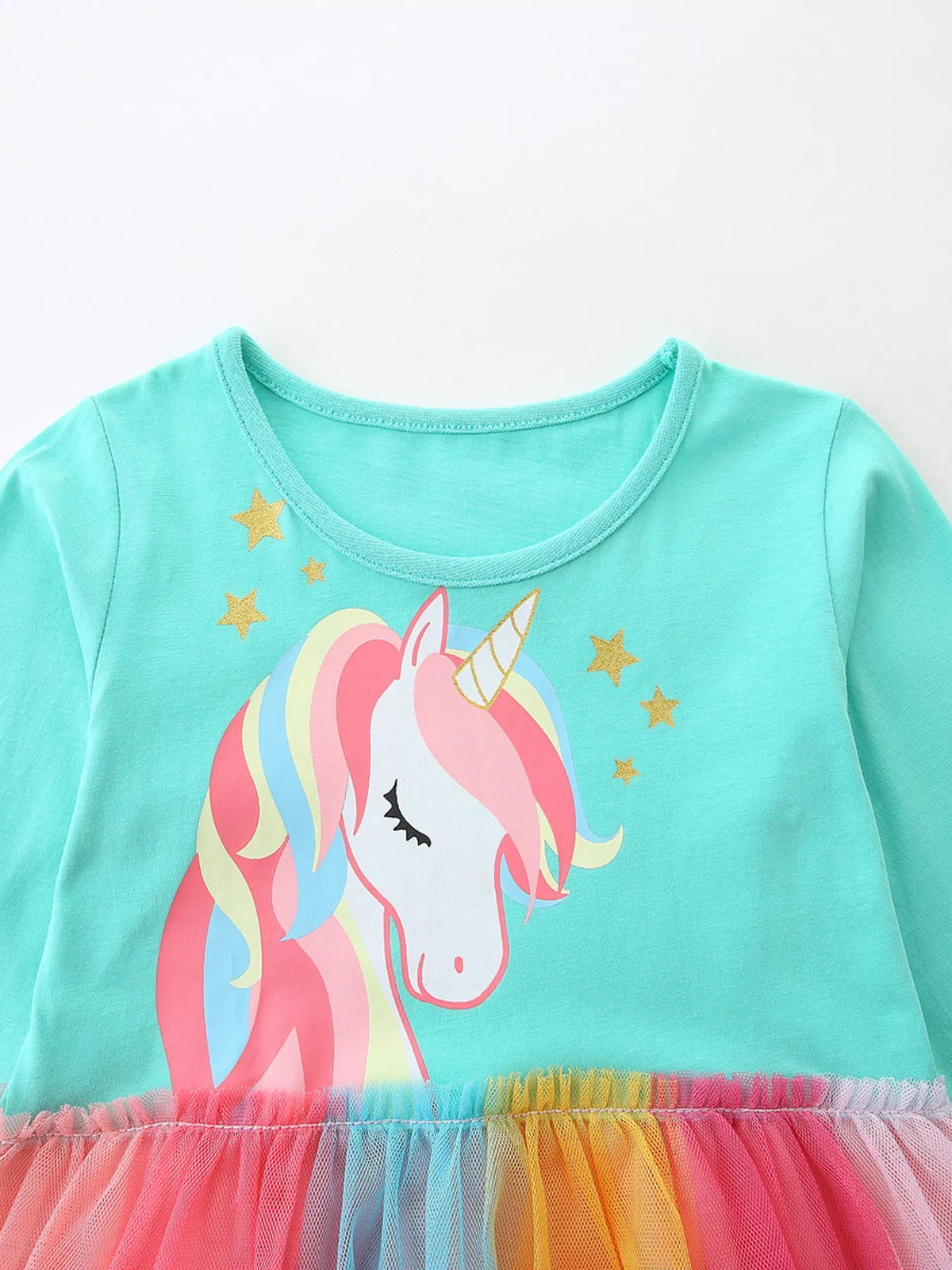 Turquoise Unicorn Rainbow Tulle Dress — unicorn bodice detail