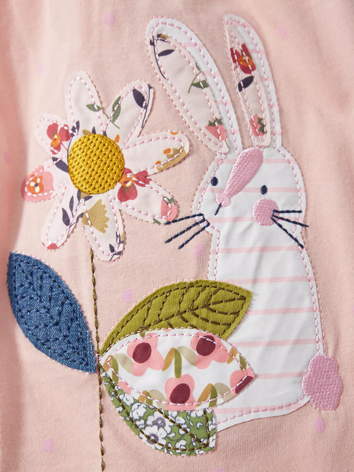 Bunny and Floral Embroidered Cotton Dress — bunny and floral applique